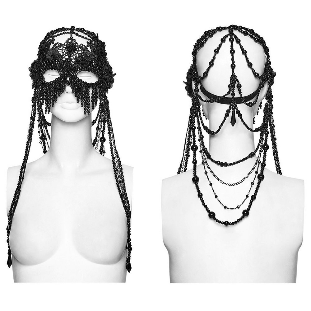Gothic Beaded Lace Priestess Face Mask Headpiece
