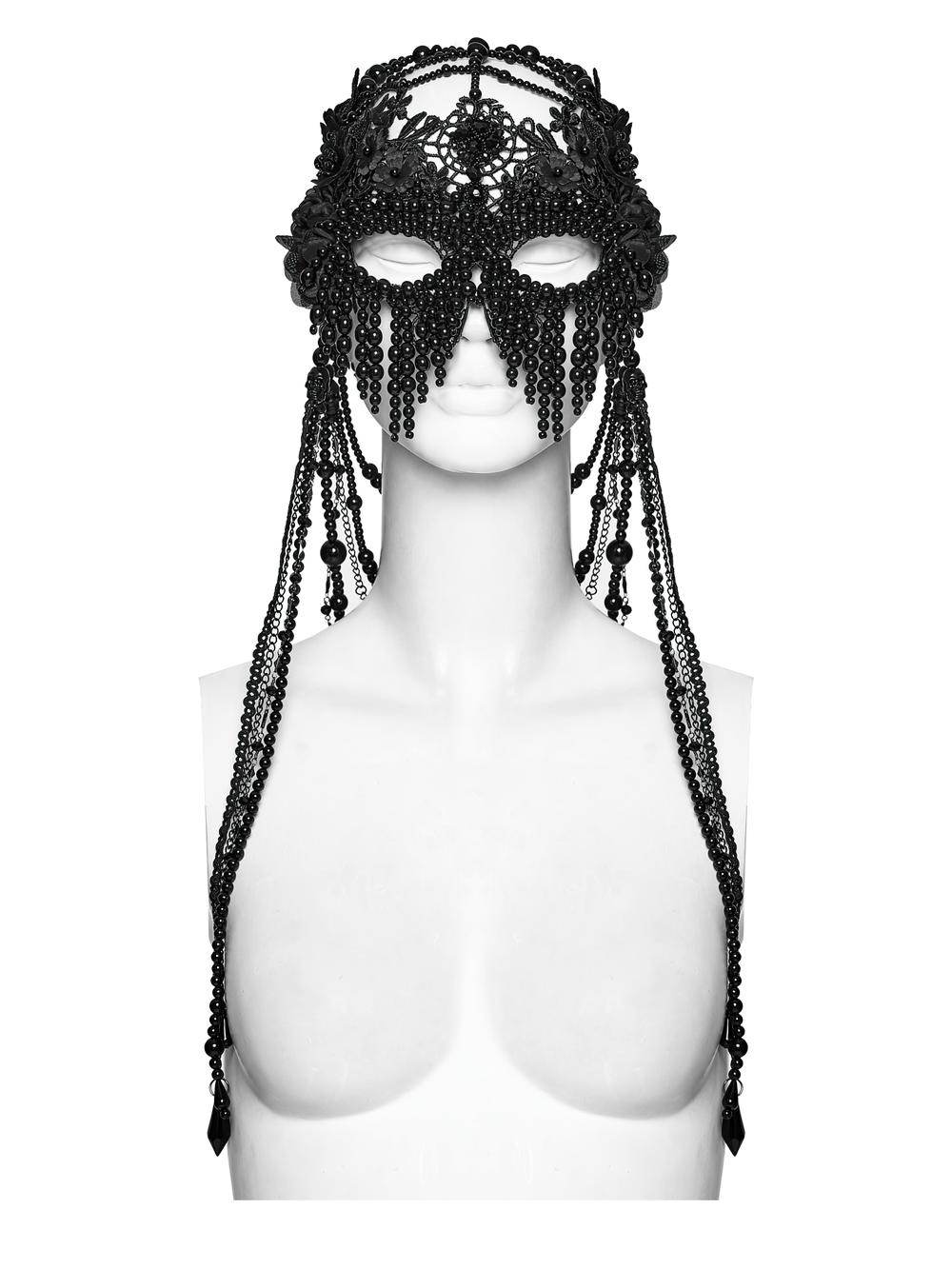 Gothic Beaded Lace Priestess Face Mask Headpiece