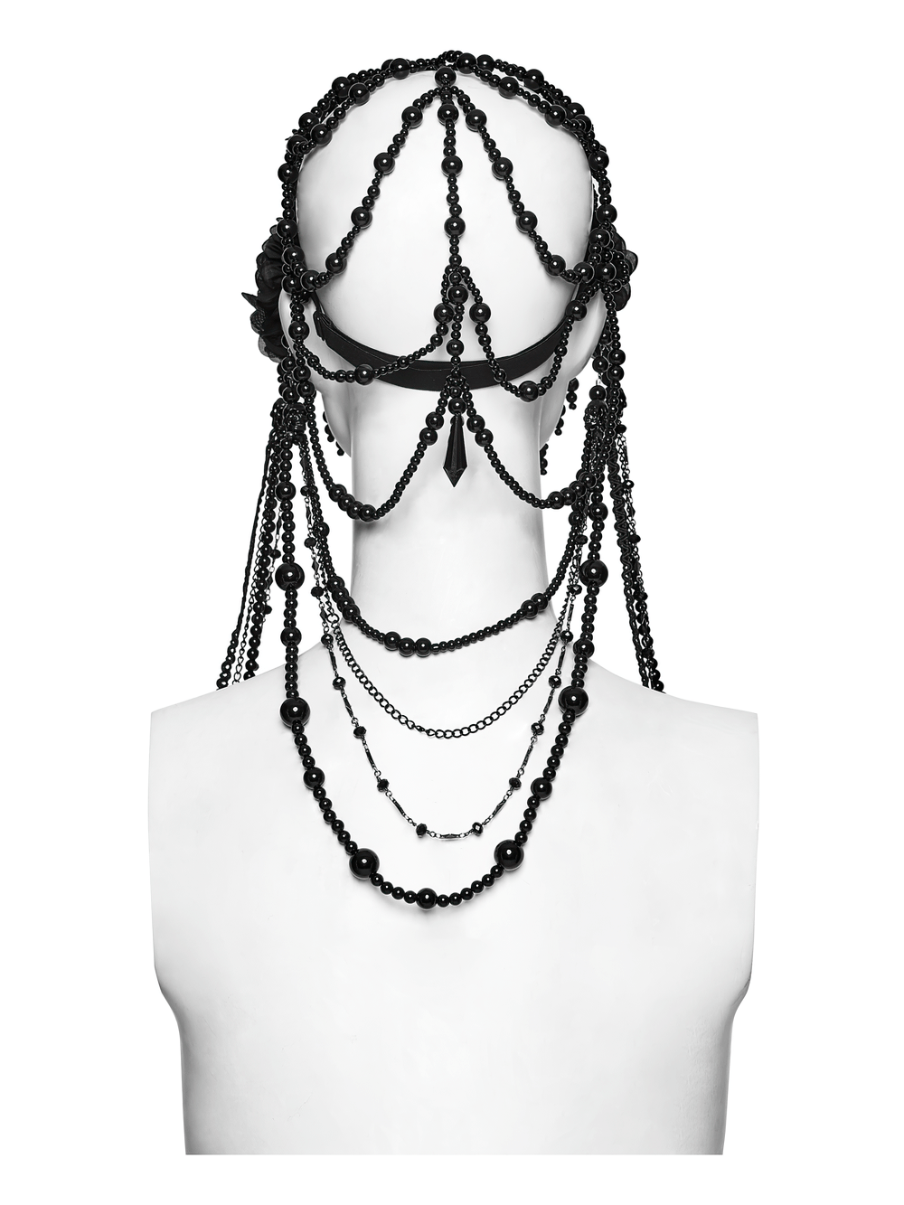 Gothic Beaded Lace Priestess Face Mask Headpiece