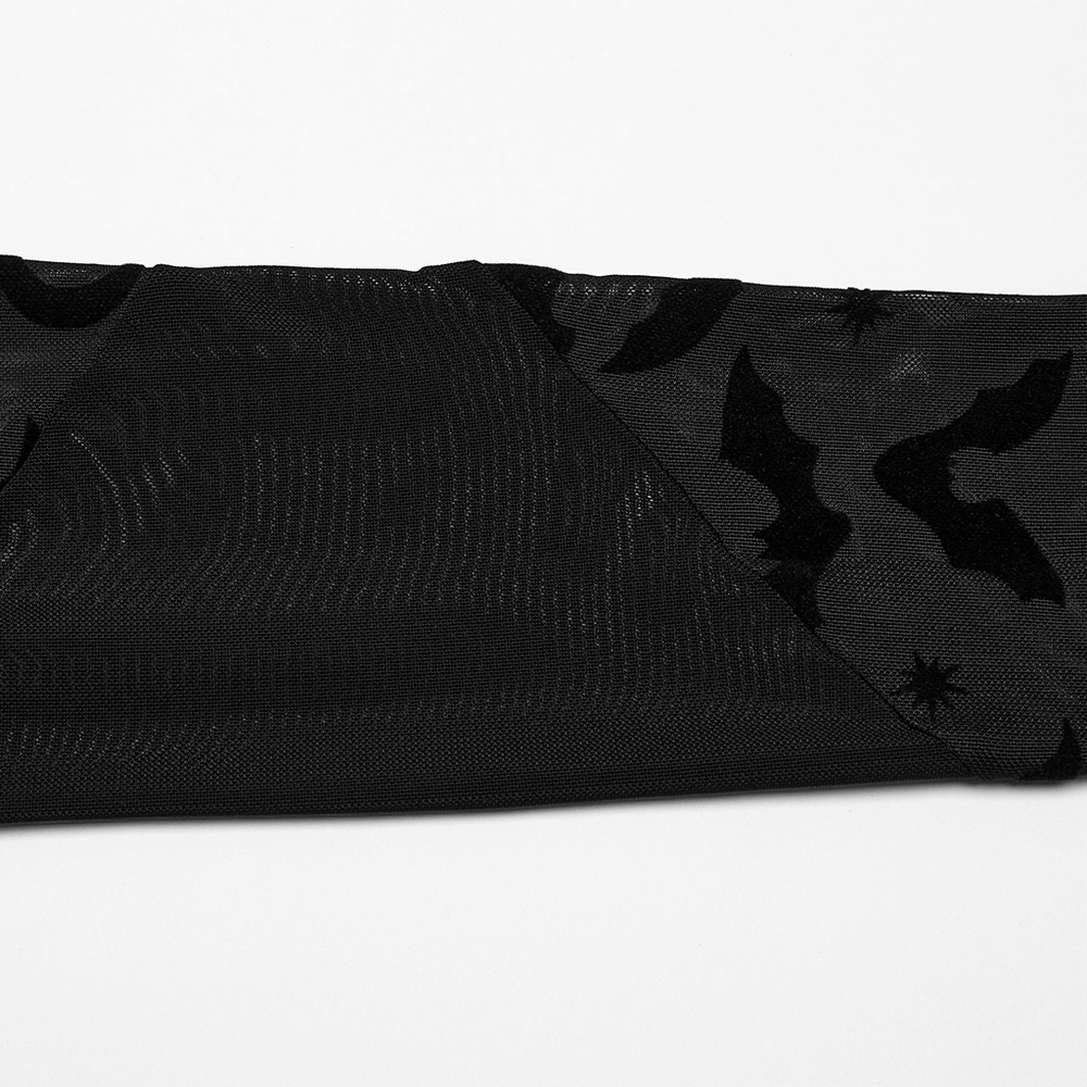 Gothic Black Bat Mesh Dress with Ruffled Hem and Sleeves
