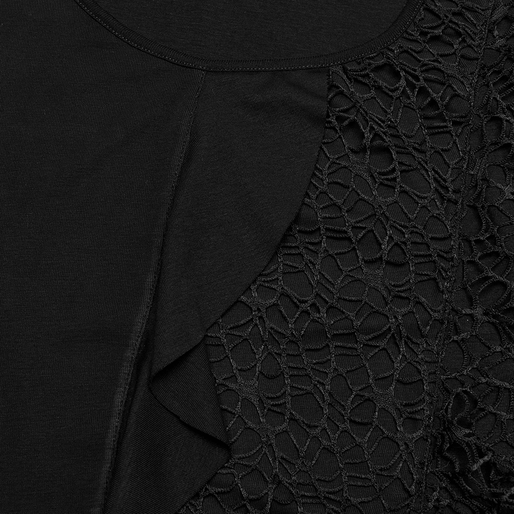 Gothic Black Bat Mesh Dress with Ruffled Hem and Sleeves
