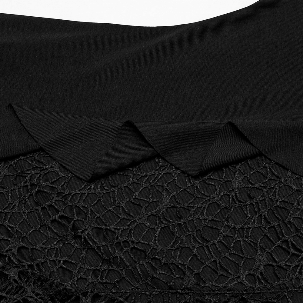 Gothic Black Bat Mesh Dress with Ruffled Hem and Sleeves