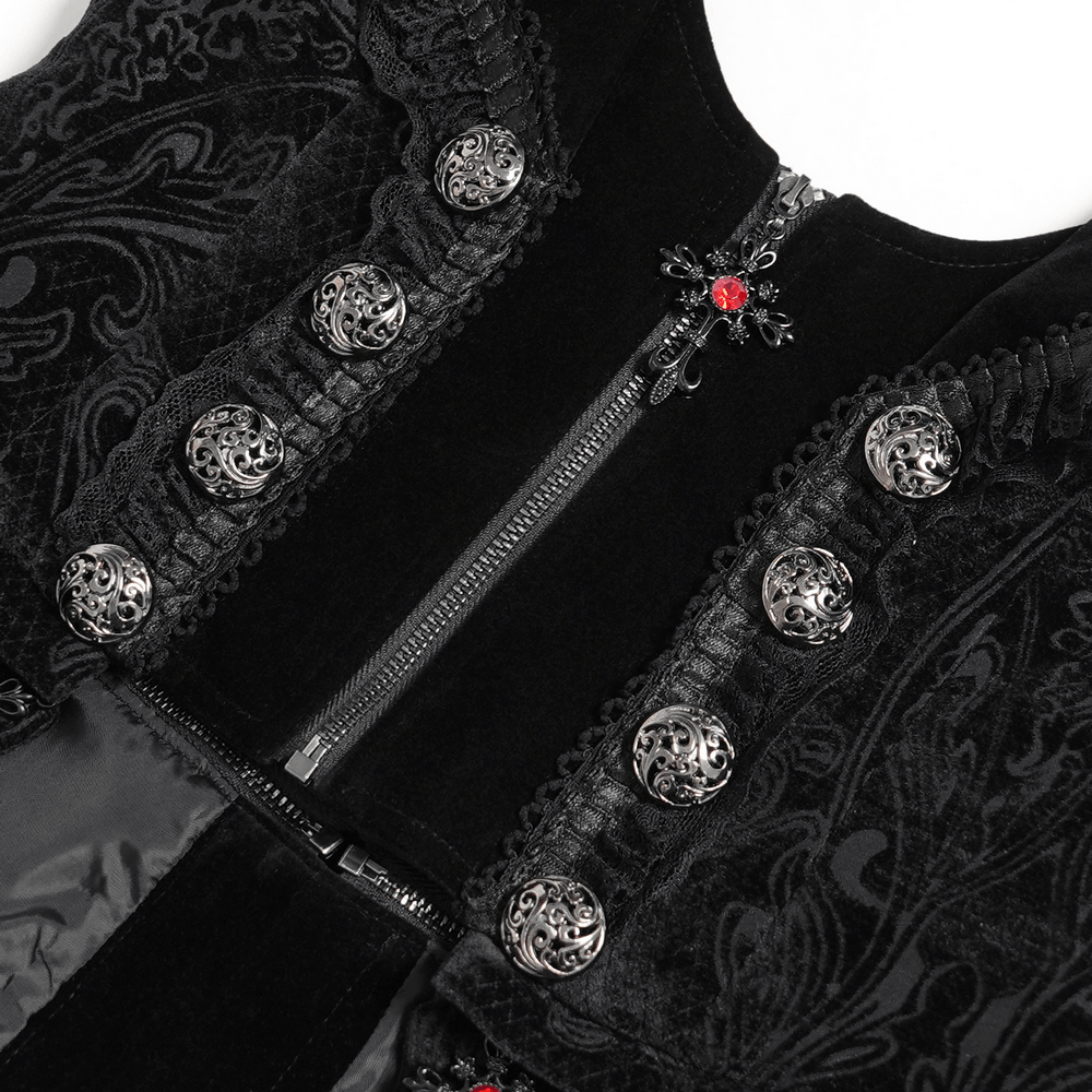 Gothic Black Brocade Tailcoat Waistcoat with Lace Details