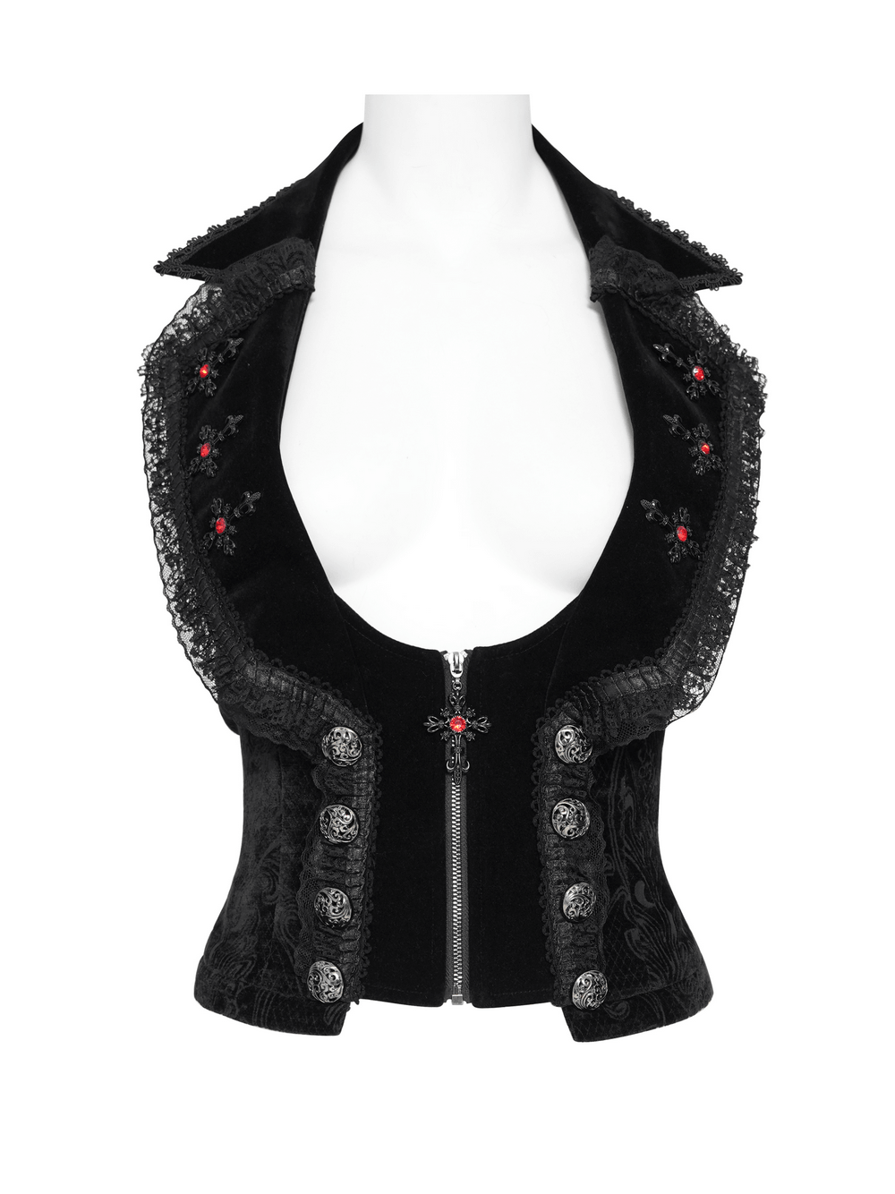 Gothic Black Brocade Tailcoat Waistcoat with Lace Details