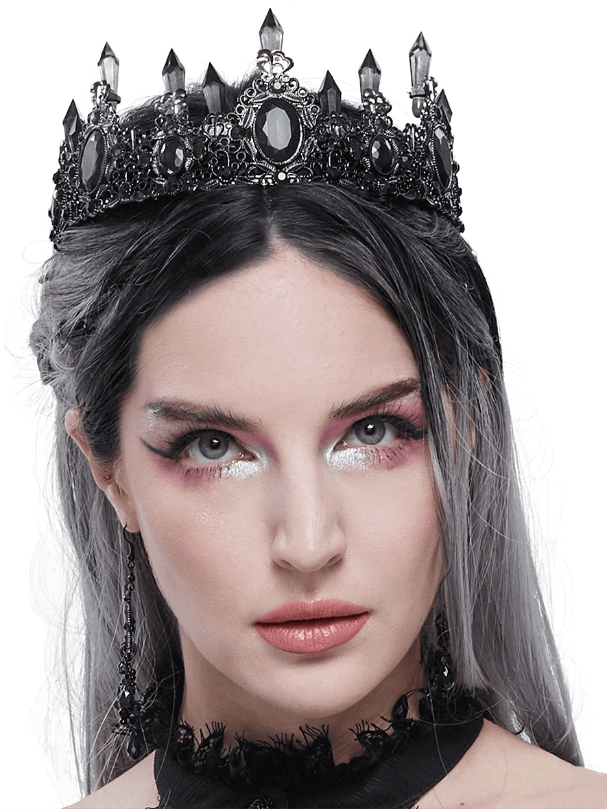 Gothic Black Crystal Stone Crown / Retro Delicate Women's Tiara / Ladies Headdress