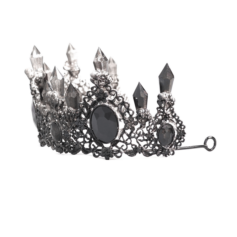 Gothic Black Crystal Stone Crown / Retro Delicate Women's Tiara / Ladies Headdress