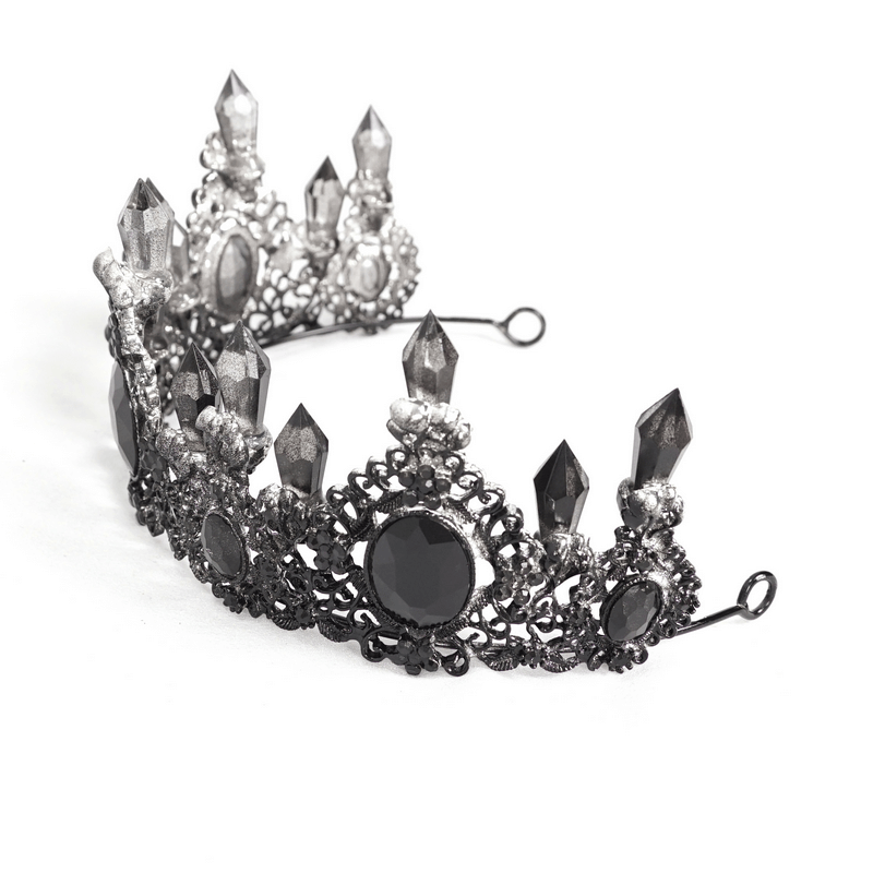 Gothic Black Crystal Stone Crown / Retro Delicate Women's Tiara / Ladies Headdress