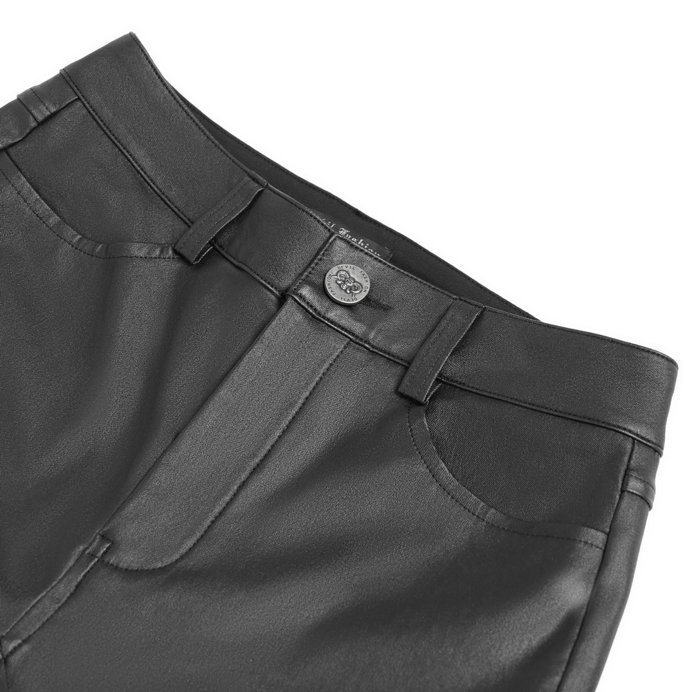 Gothic Black Faux Leather Pants with Lace Up Straps