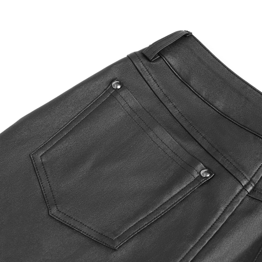 Gothic Black Faux Leather Pants with Lace Up Straps
