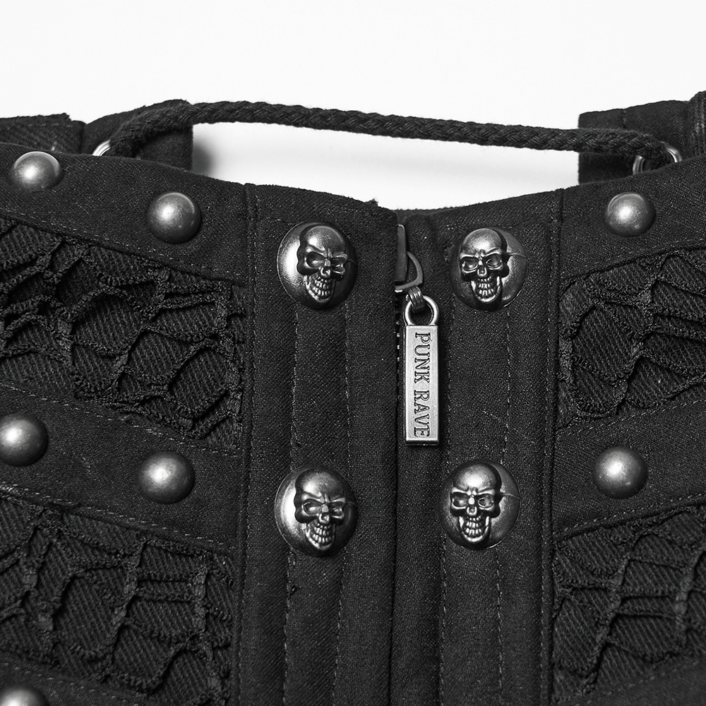Gothic Black Lace and Rivet Waist Cincher Corset