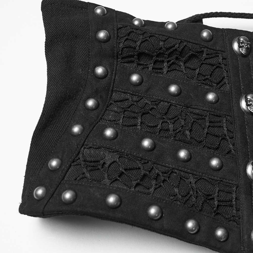 Gothic Black Lace and Rivet Waist Cincher Corset