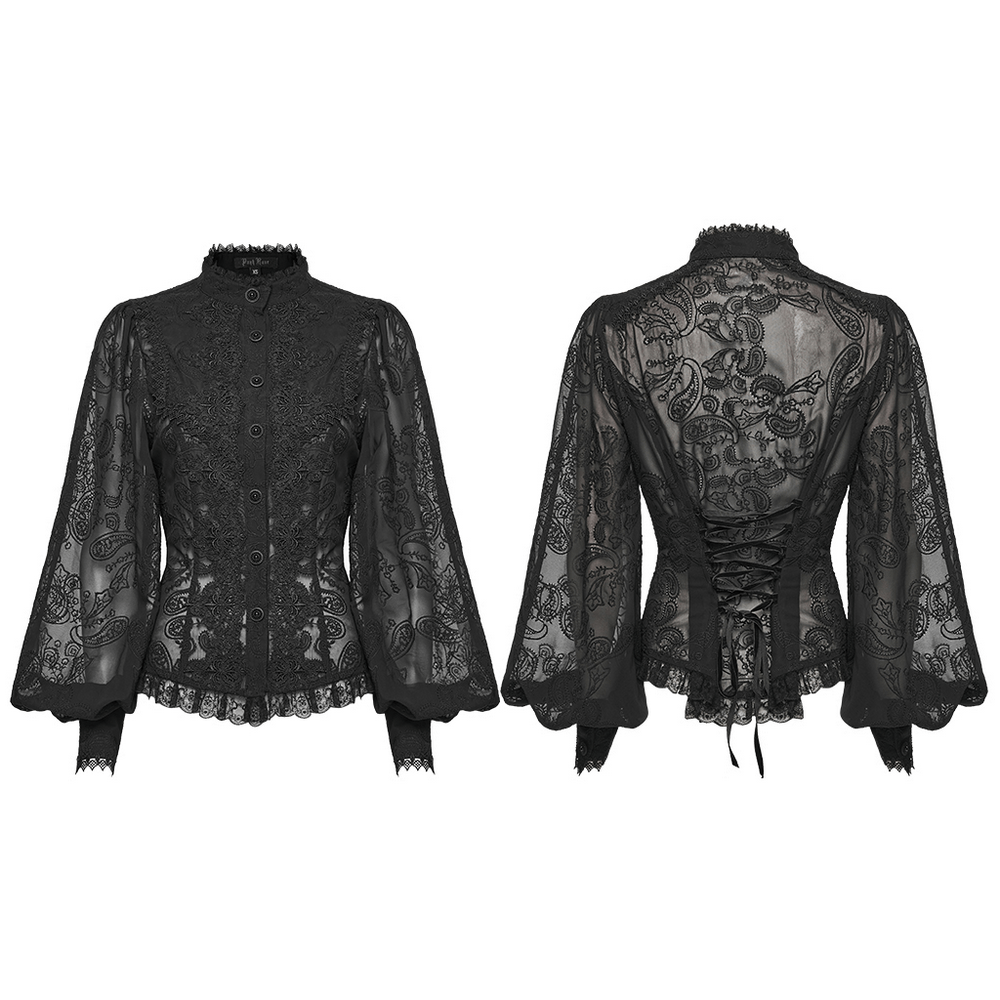 Gothic Black Lace Chiffon Blouse with Corset Back
