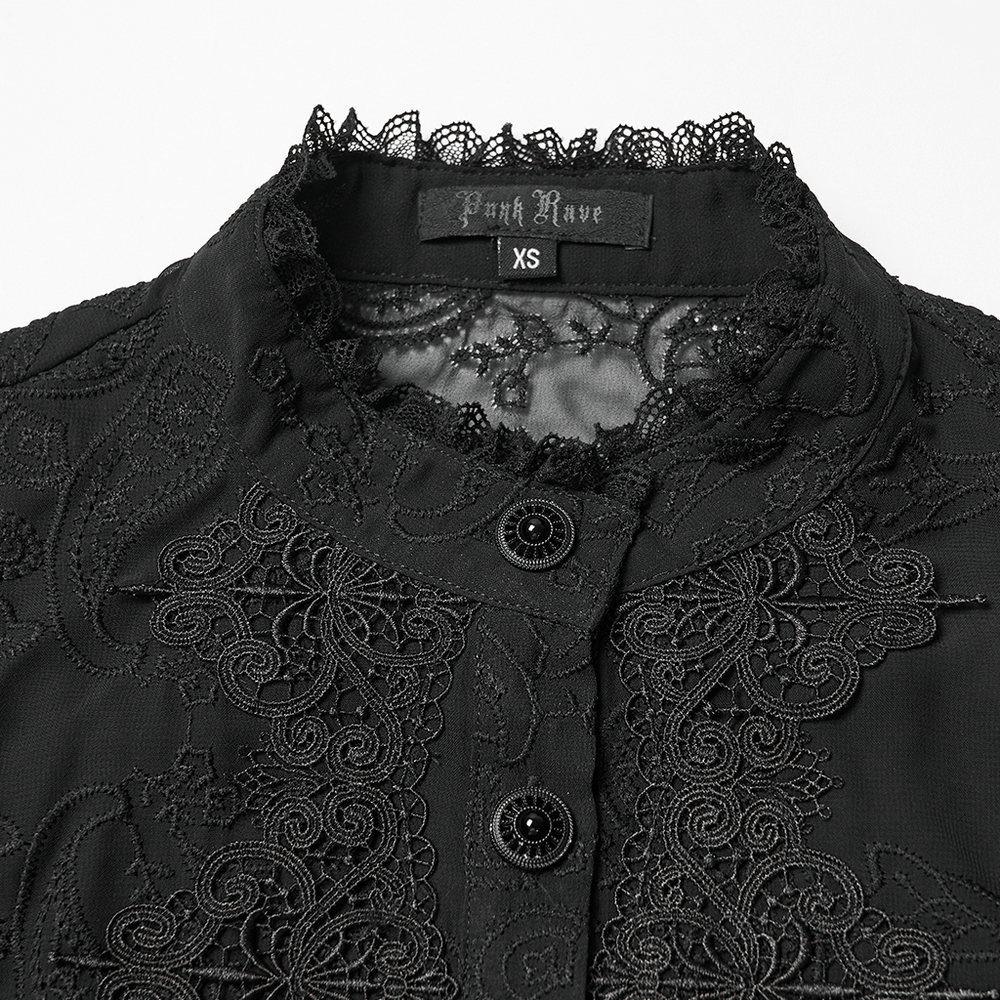 Gothic Black Lace Chiffon Blouse with Corset Back