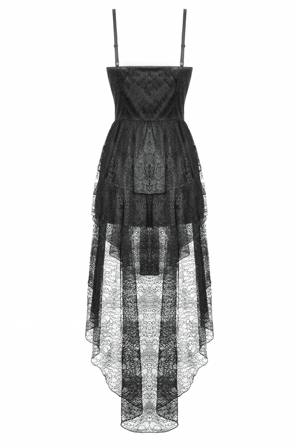 Gothic Black Lace Dress with Corset Bodice and Tiers