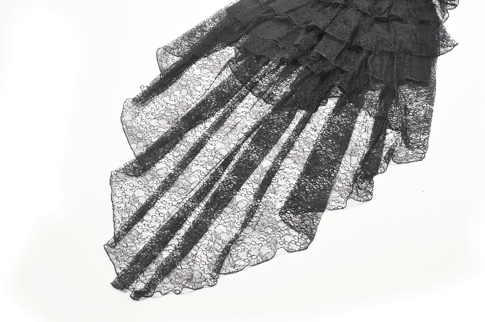 Gothic Black Lace Dress with Corset Bodice and Tiers