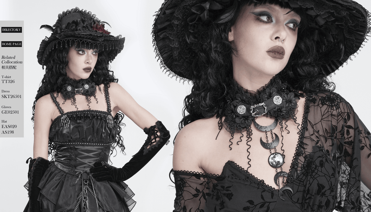Gothic Black Lace Floral Choker with Silver Clasps