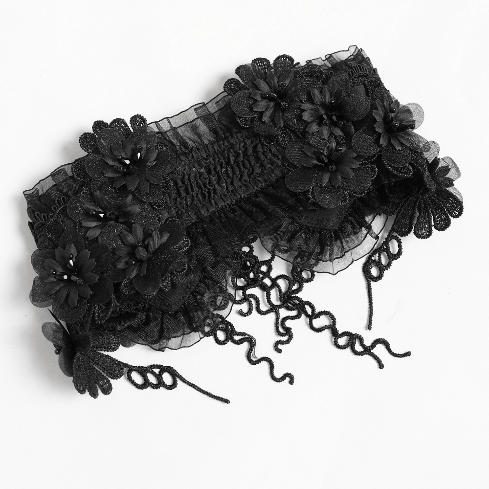Gothic Black Lace Floral Choker with Silver Clasps