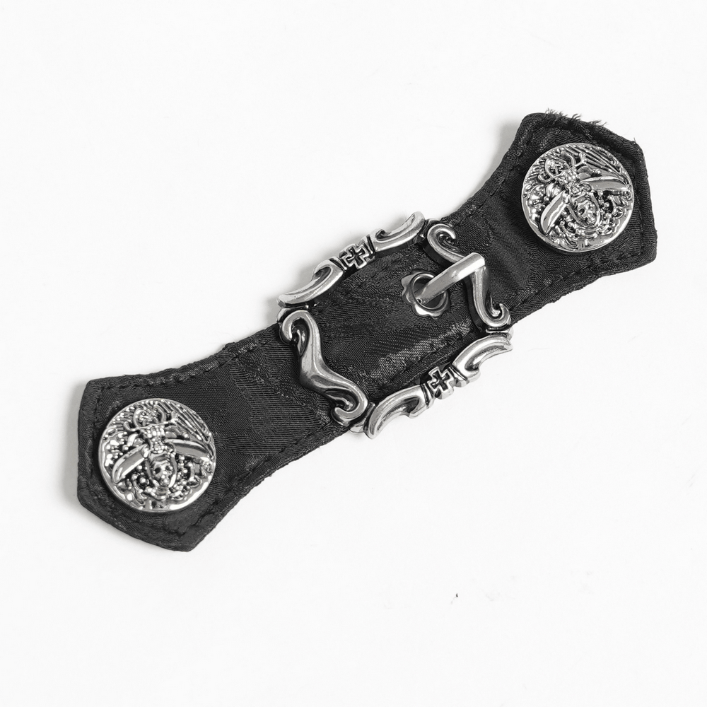 Gothic Black Lace Floral Choker with Silver Clasps