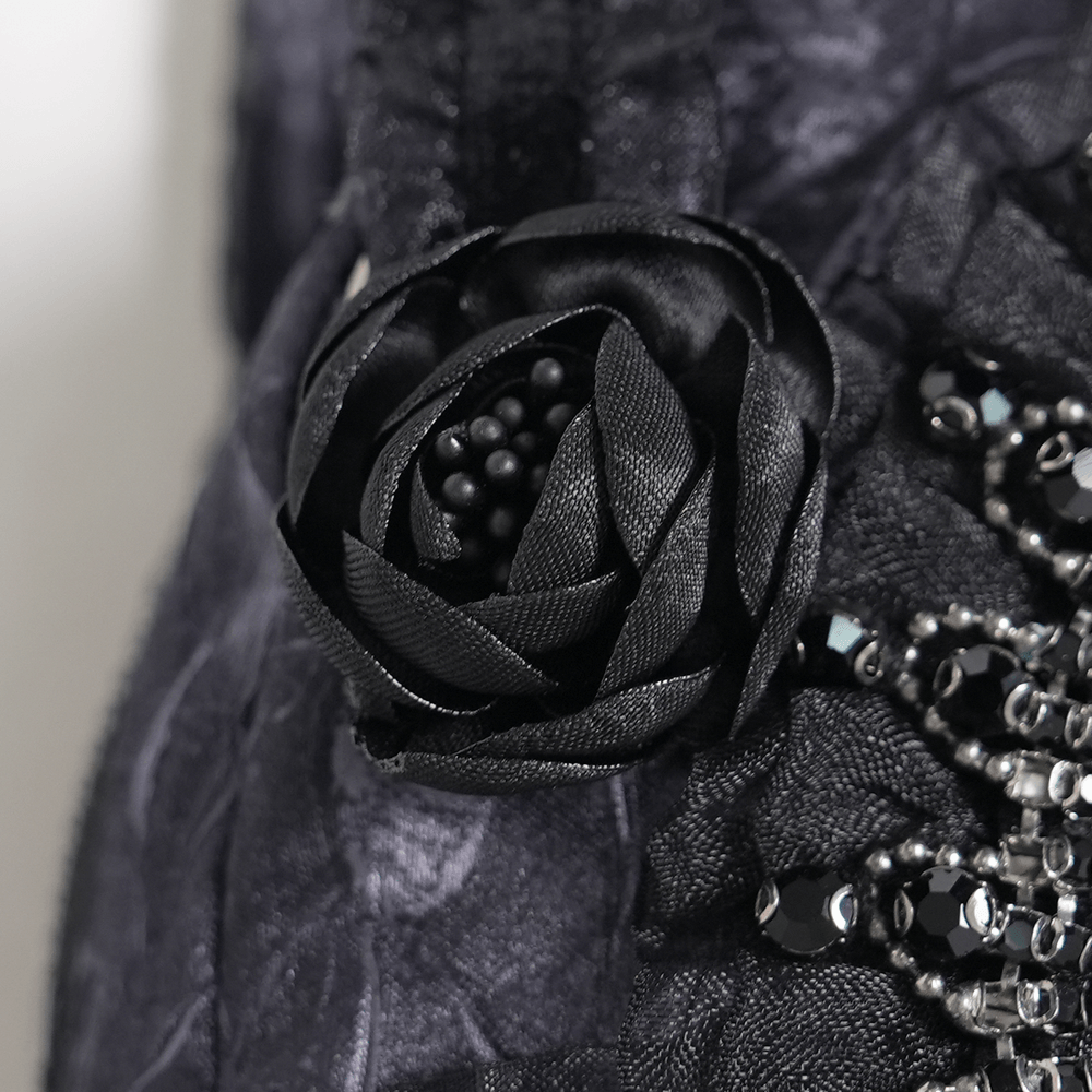 Gothic Black Lace Handbag with Cross and Rose Details