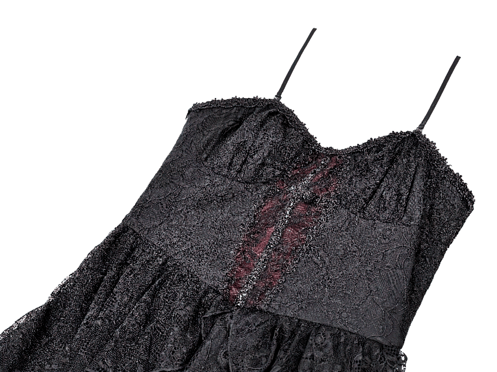 Gothic Black Lace High Low Dress with Corset Bodice