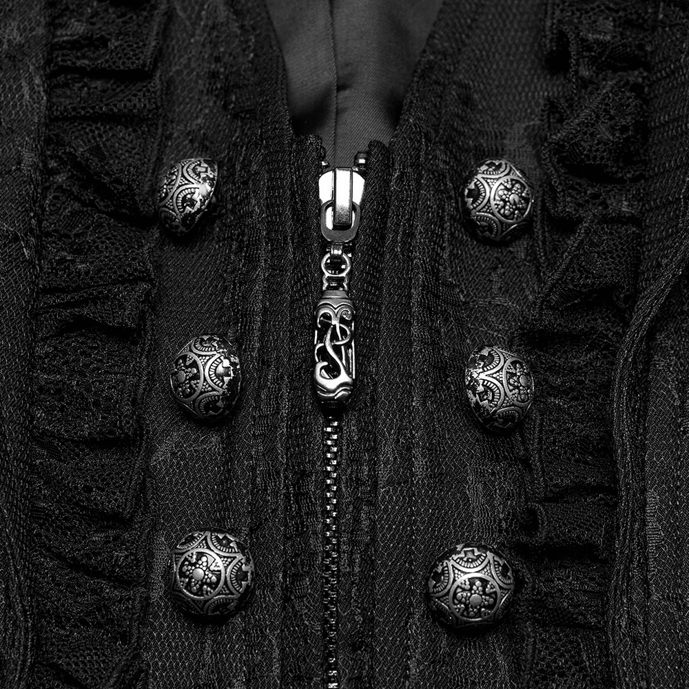 Gothic Black Lace Lapel Waistcoat with Engraved Buttons