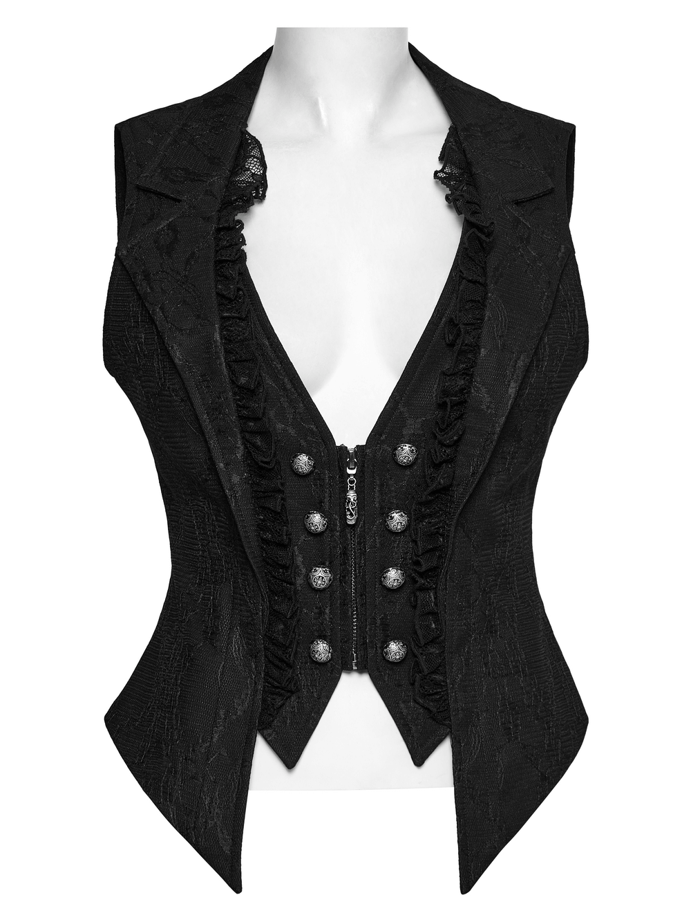 Gothic Black Lace Lapel Waistcoat with Engraved Buttons