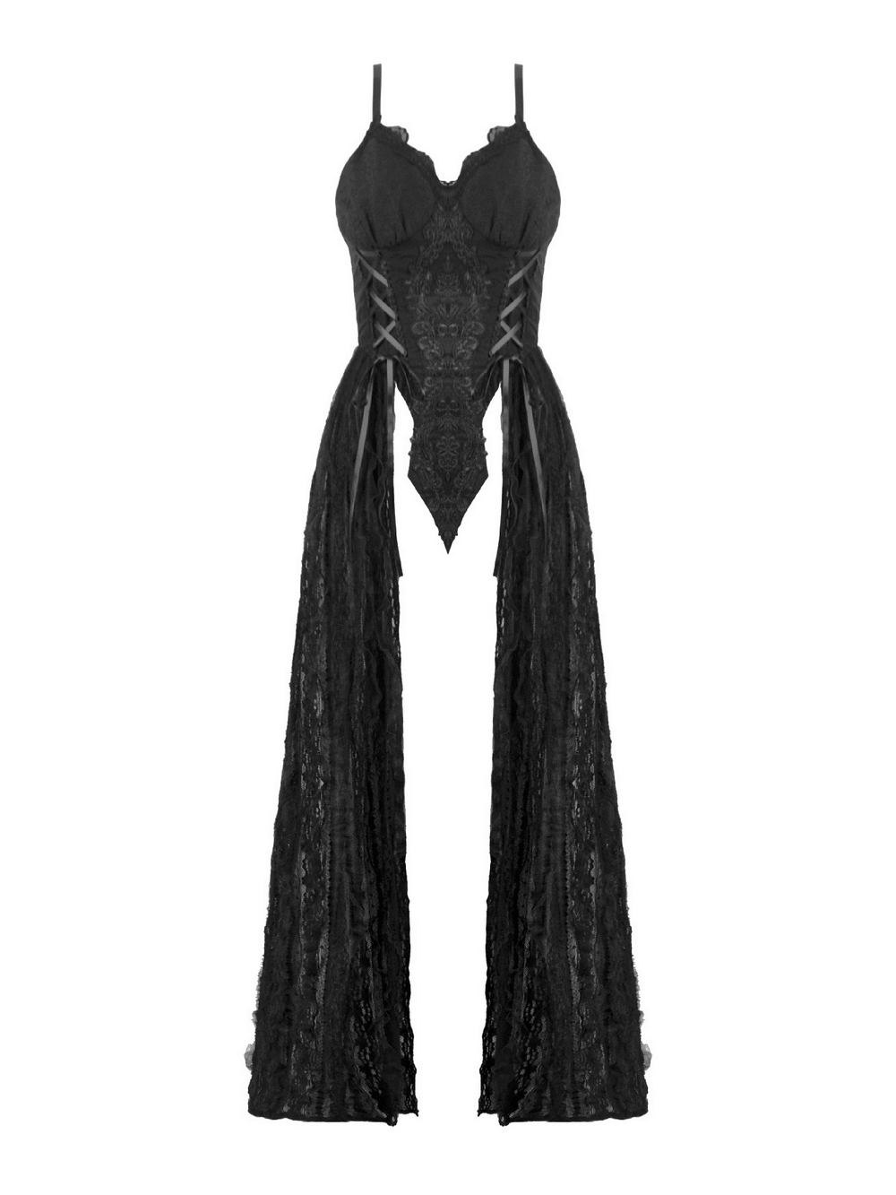 Gothic Black Lace Maxi Dress with Split Panels
