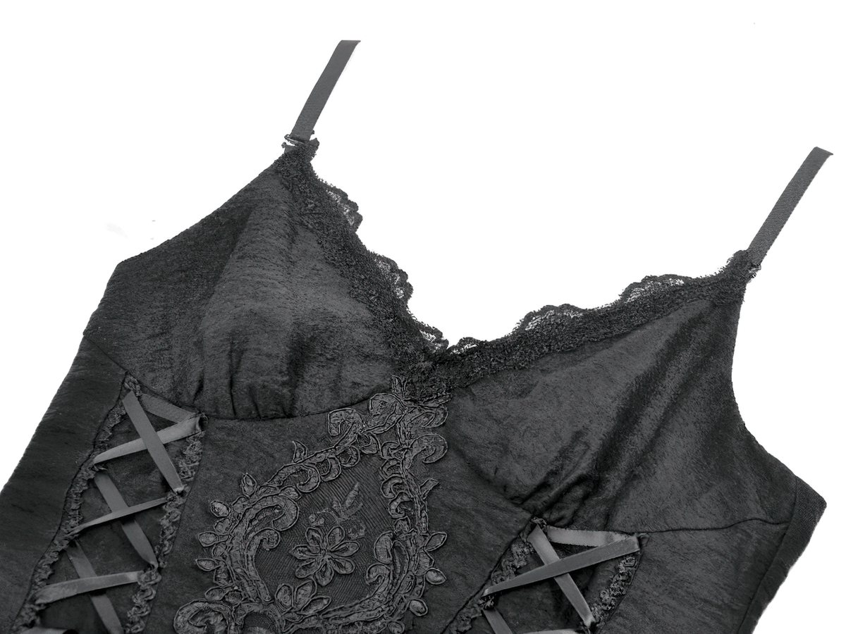 Gothic Black Lace Maxi Dress with Split Panels