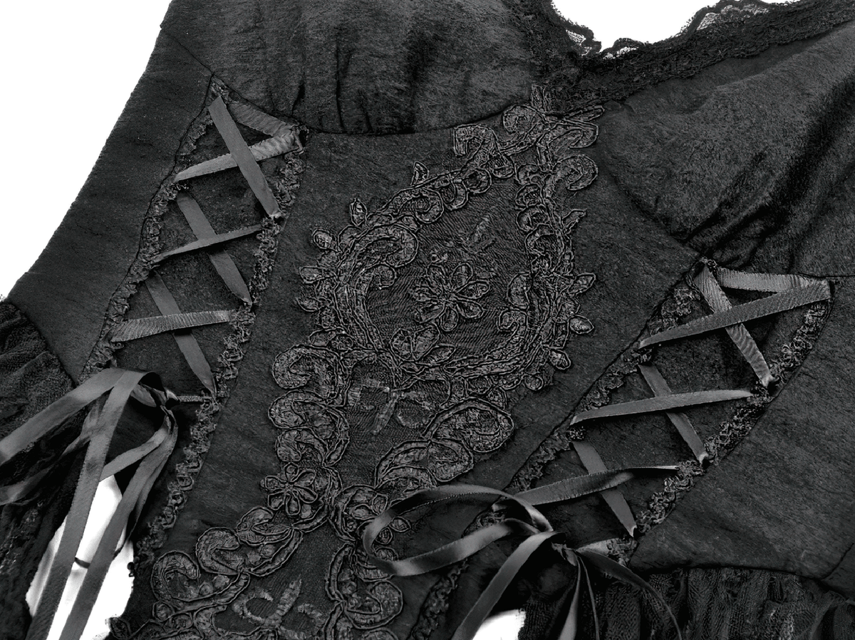 Gothic Black Lace Maxi Dress with Split Panels