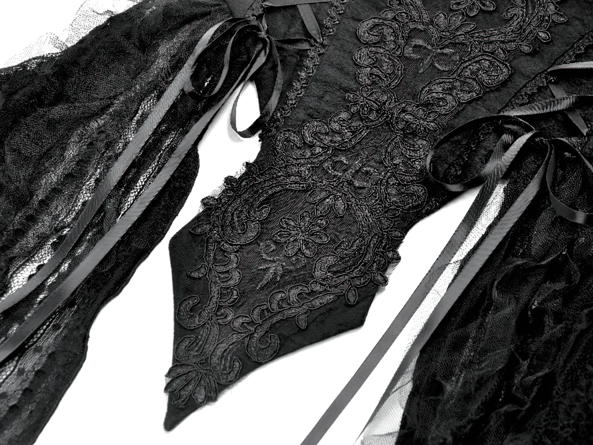 Gothic Black Lace Maxi Dress with Split Panels