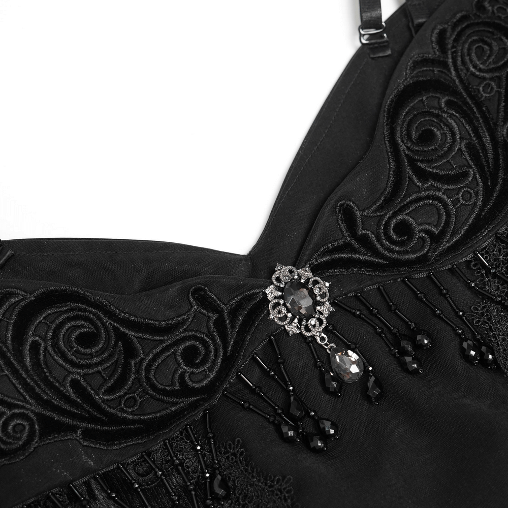 Gothic Black Lace Off-Shoulder Dress with Ruffles and Beads