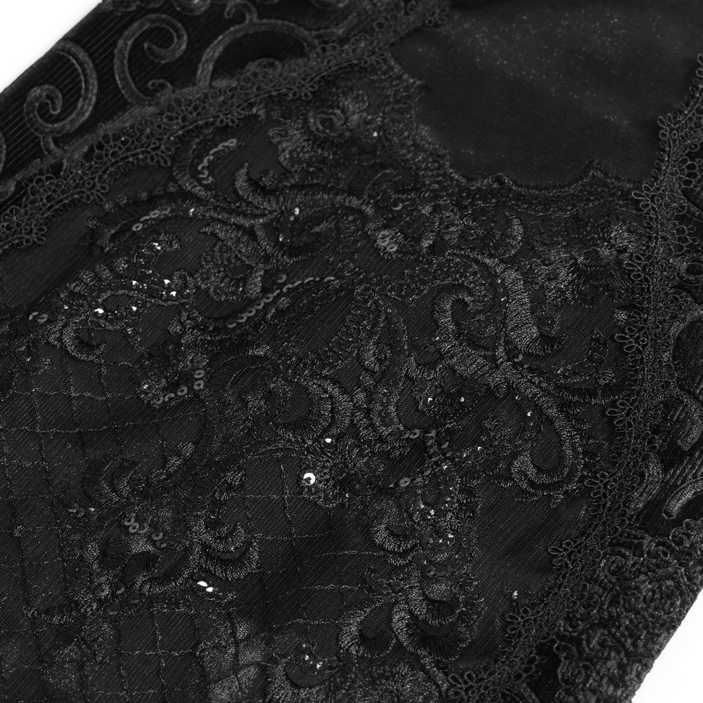 Gothic Black Lace Off-Shoulder Dress with Ruffles and Beads