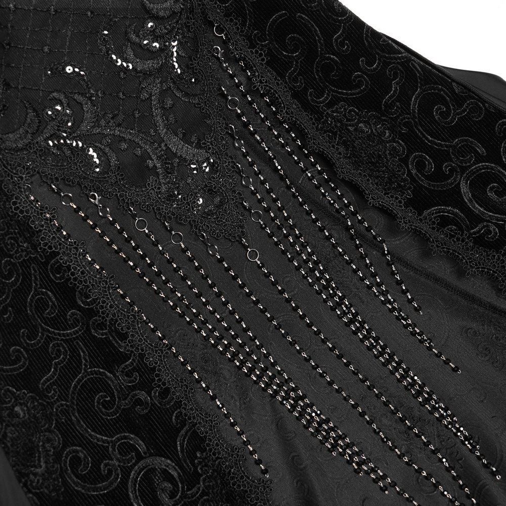 Gothic Black Lace Off-Shoulder Dress with Ruffles and Beads