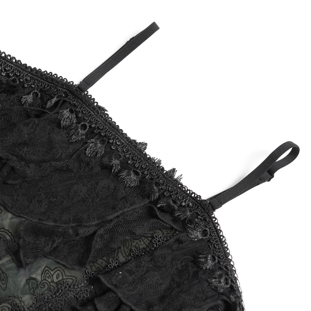 Gothic Black Lace Off Shoulder Top with Flared Sleeves