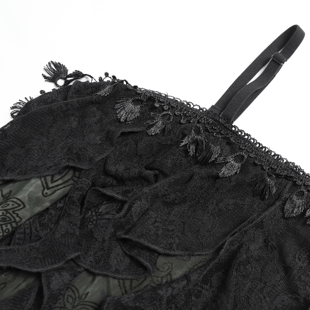 Gothic Black Lace Off Shoulder Top with Flared Sleeves