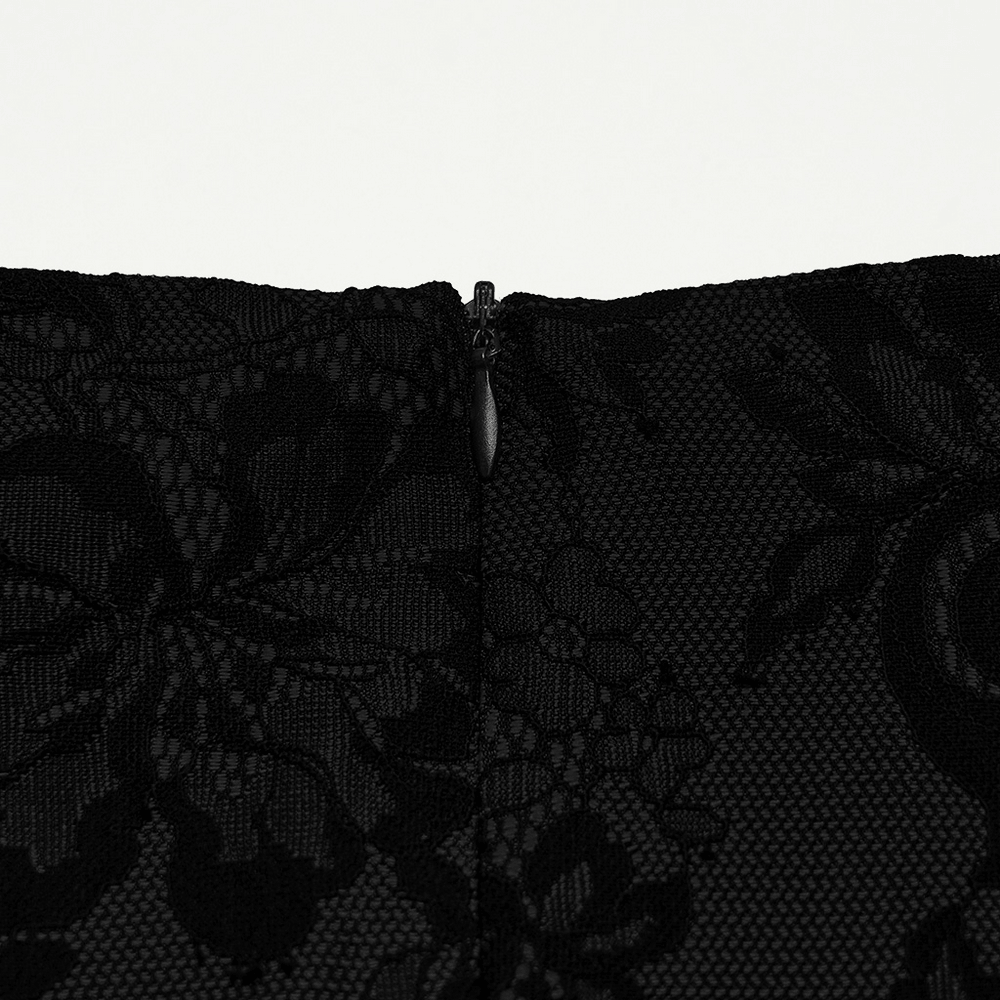 Gothic Black Lace Skirt with Sheer Panels and Straps
