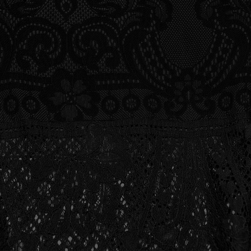 Gothic Black Lace Skirt with Sheer Panels and Straps