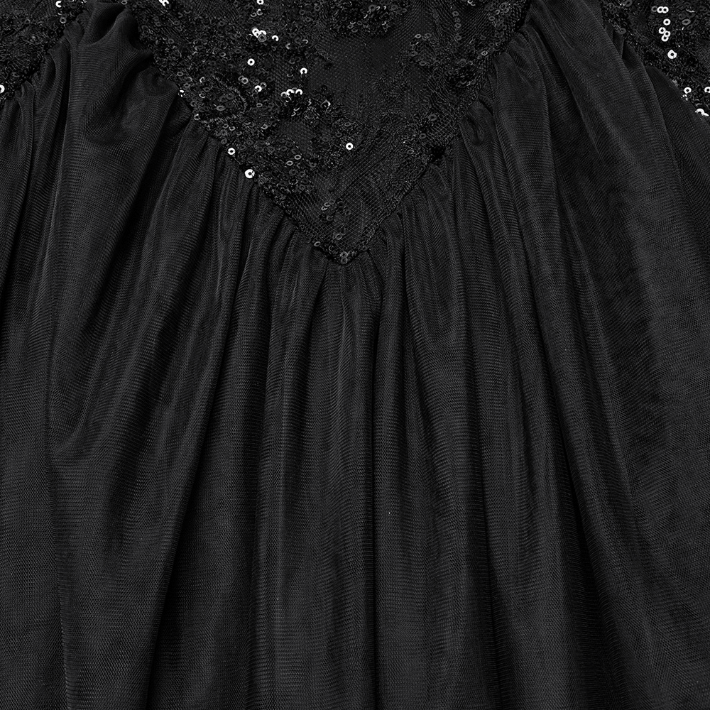 Gothic Black Lace Strapless Maxi Dress with Sequins