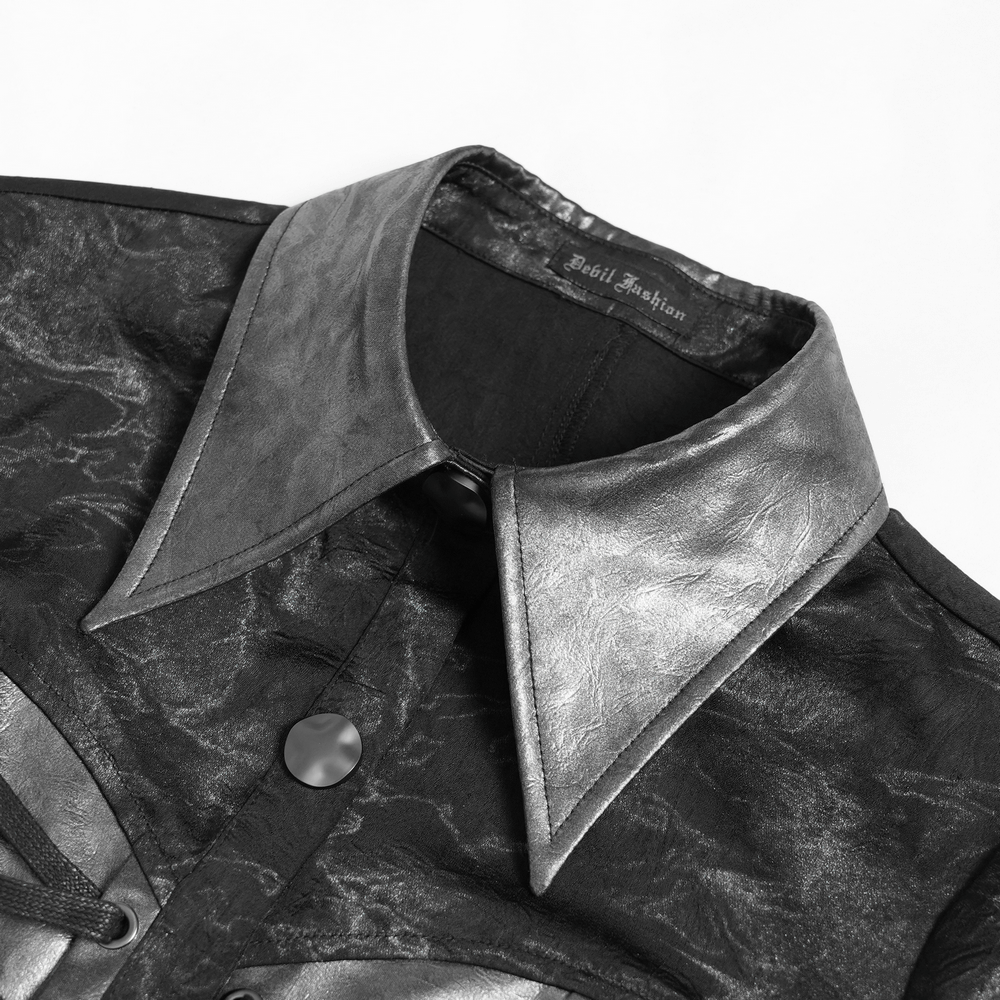 Gothic Black Lace-Up Shirt with Cut-Out Sleeves