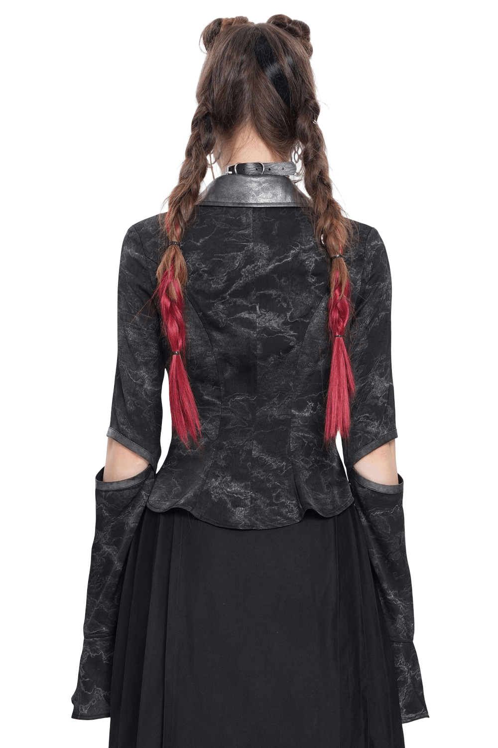 Gothic Black Lace-Up Shirt with Cut-Out Sleeves