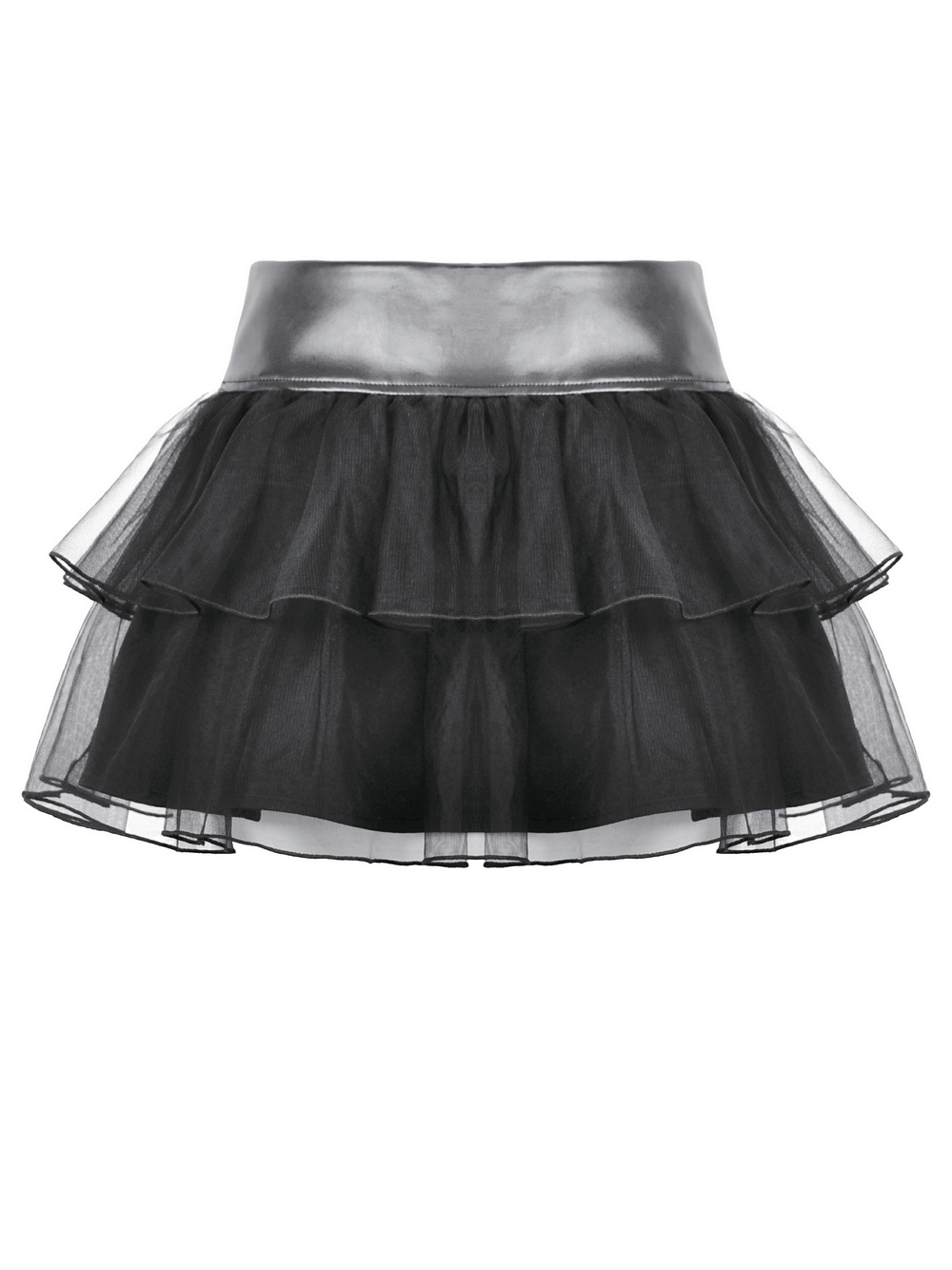 US SALE of Gothic Black Layered Tulle Mini Skirt with Harness Detail