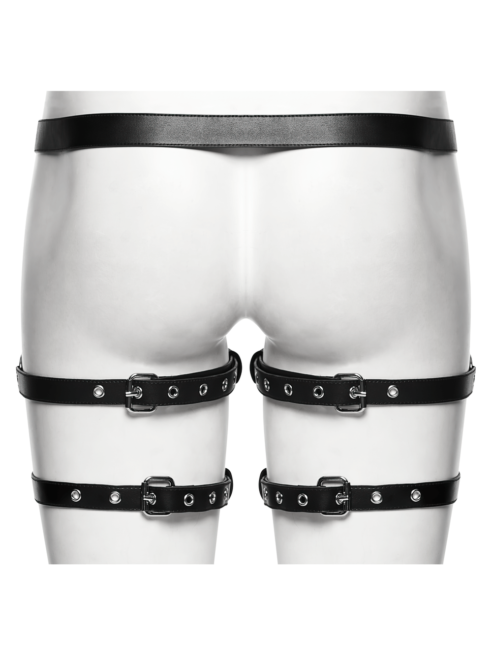 Gothic Black Leather Punk Leg Harness with Skull Rivets