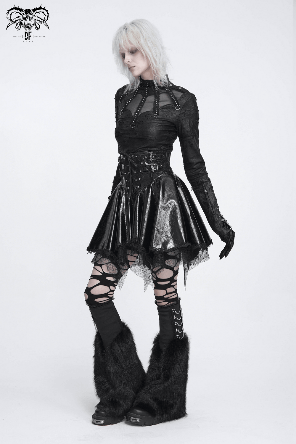 Gothic Black Leg Warmers with Chain Hardware Detail