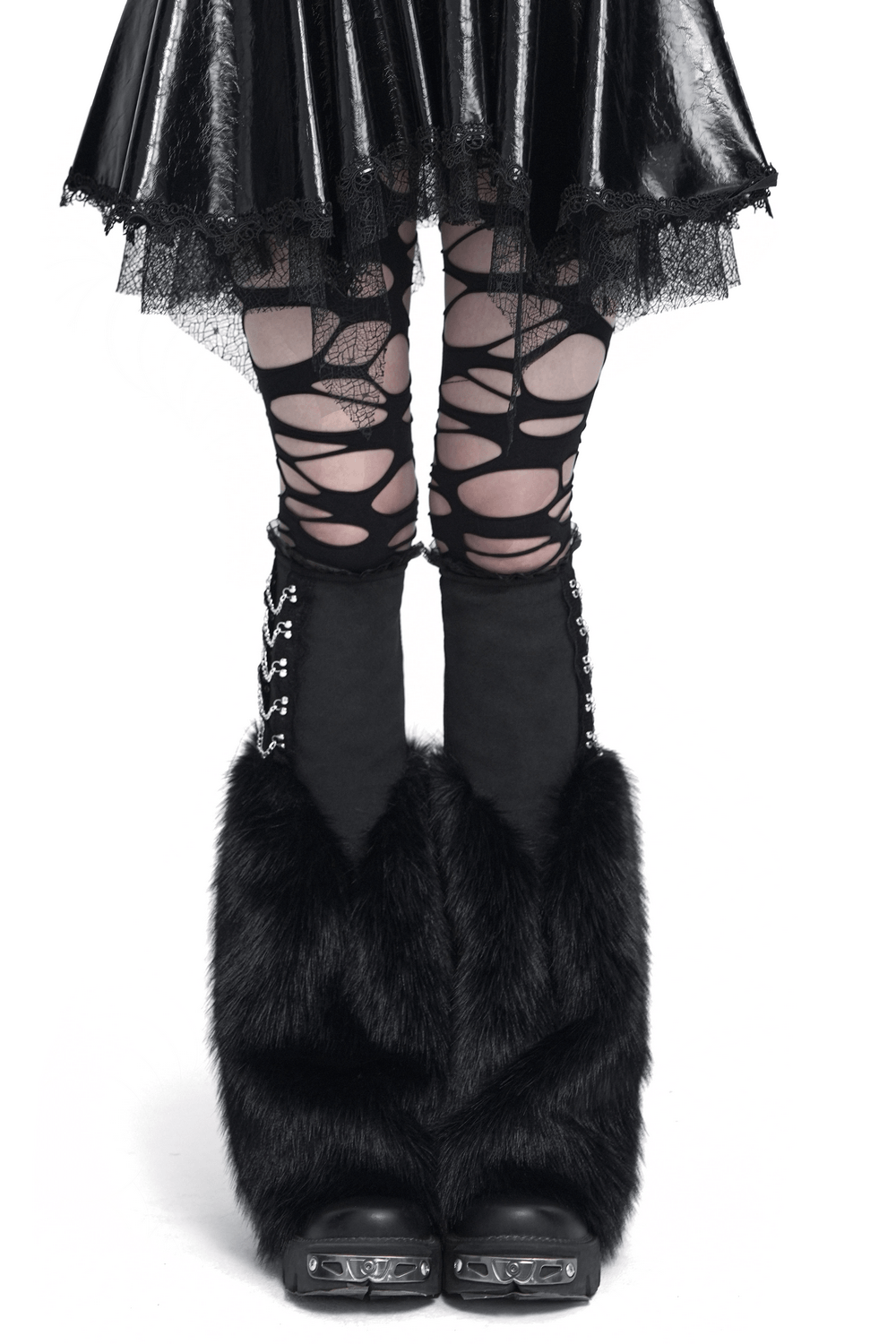 Gothic Black Leg Warmers with Chain Hardware Detail