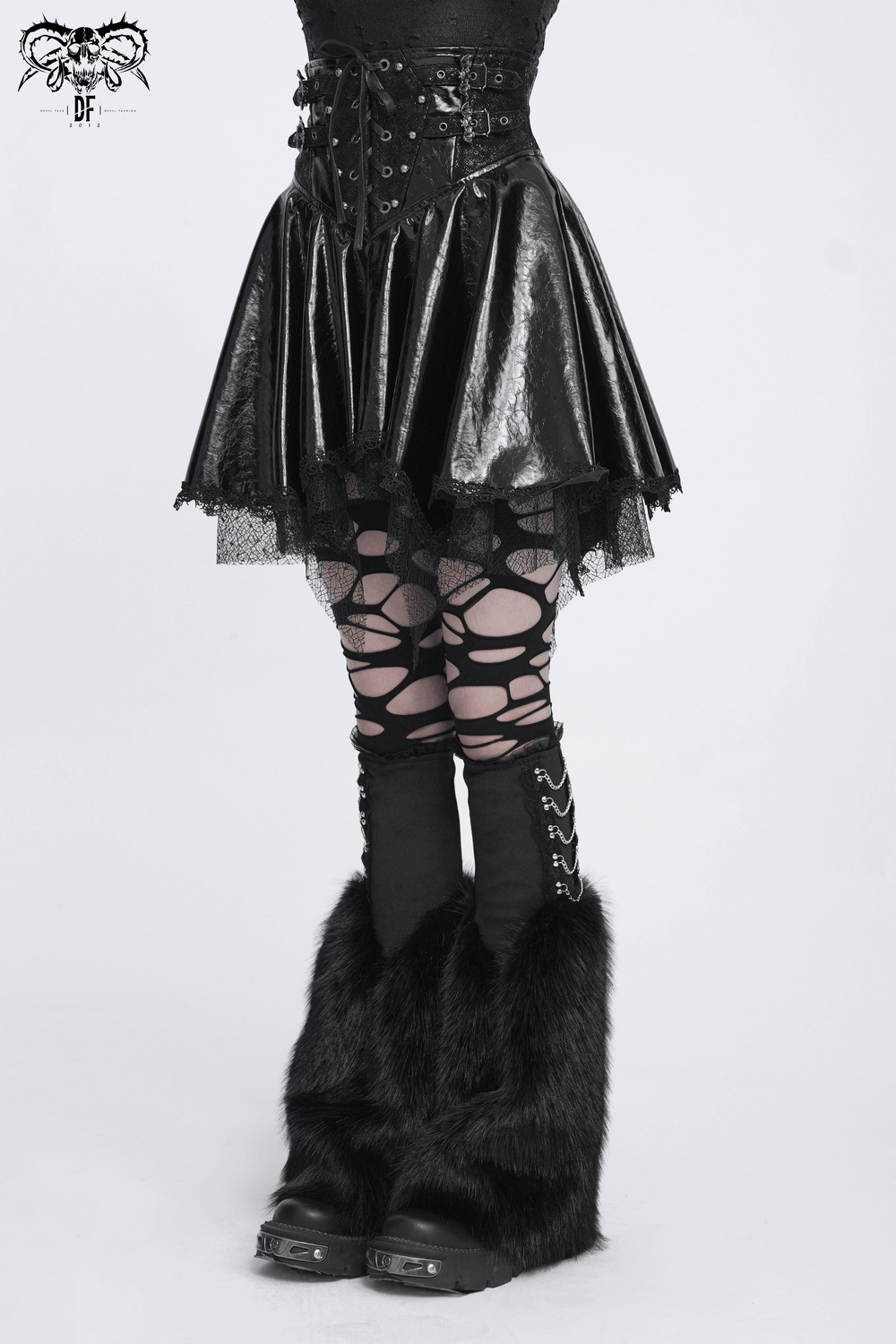 Gothic Black Leg Warmers with Chain Hardware Detail