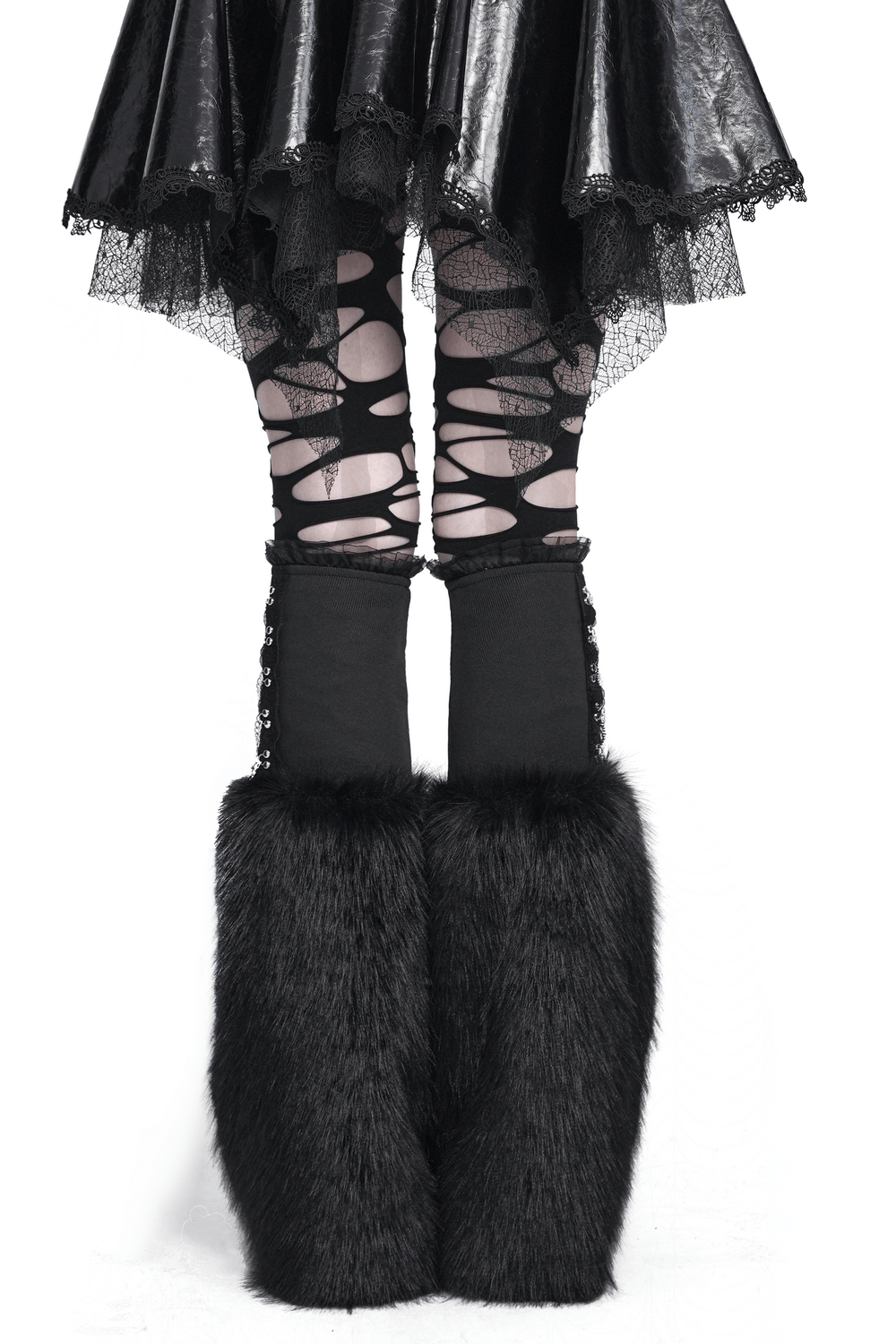 Gothic Black Leg Warmers with Chain Hardware Detail