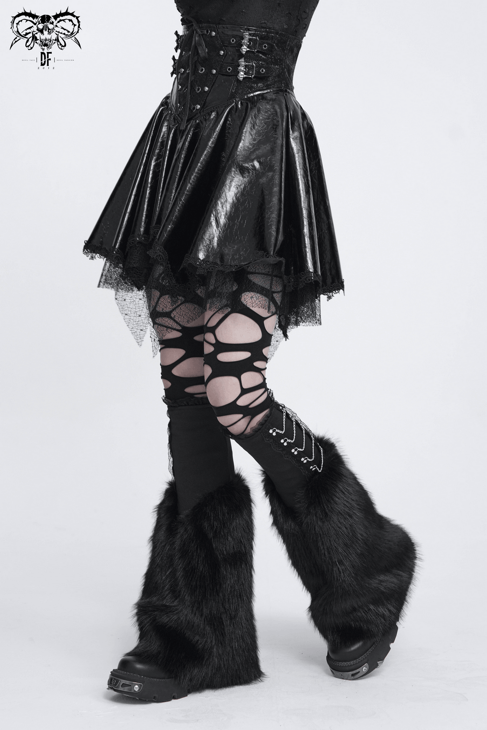 Gothic Black Leg Warmers with Chain Hardware Detail