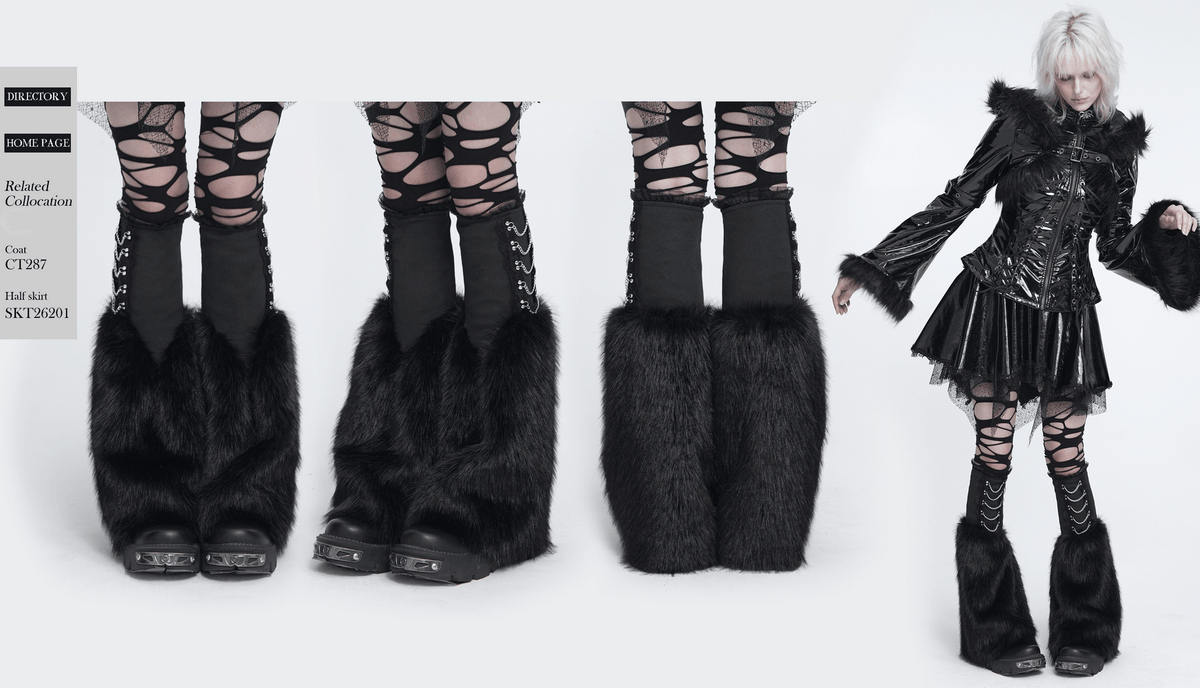 Gothic Black Leg Warmers with Chain Hardware Detail