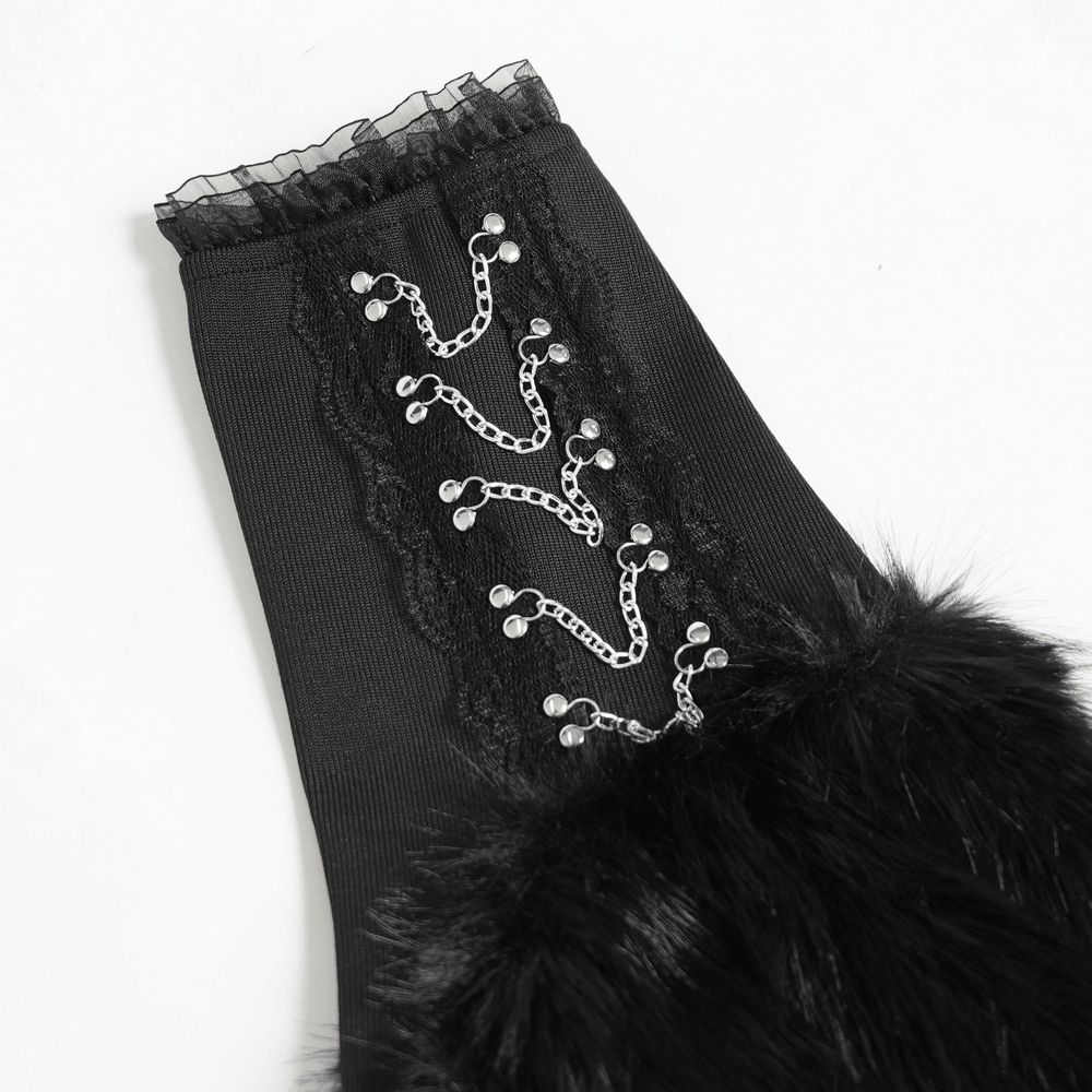 Gothic Black Leg Warmers with Chain Hardware Detail
