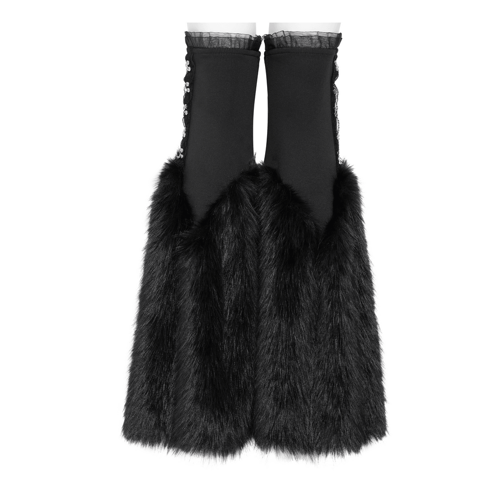 Gothic Black Leg Warmers with Chain Hardware Detail